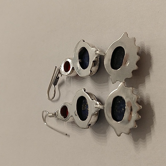 Lapis and coral Earrings 925 - Picture 2 of 3